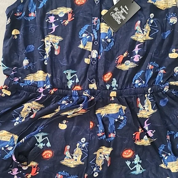 Torrid, Disney Nightmare Before Christmas Blue Sleeveless Button Front Romper - Picture 4 of 8